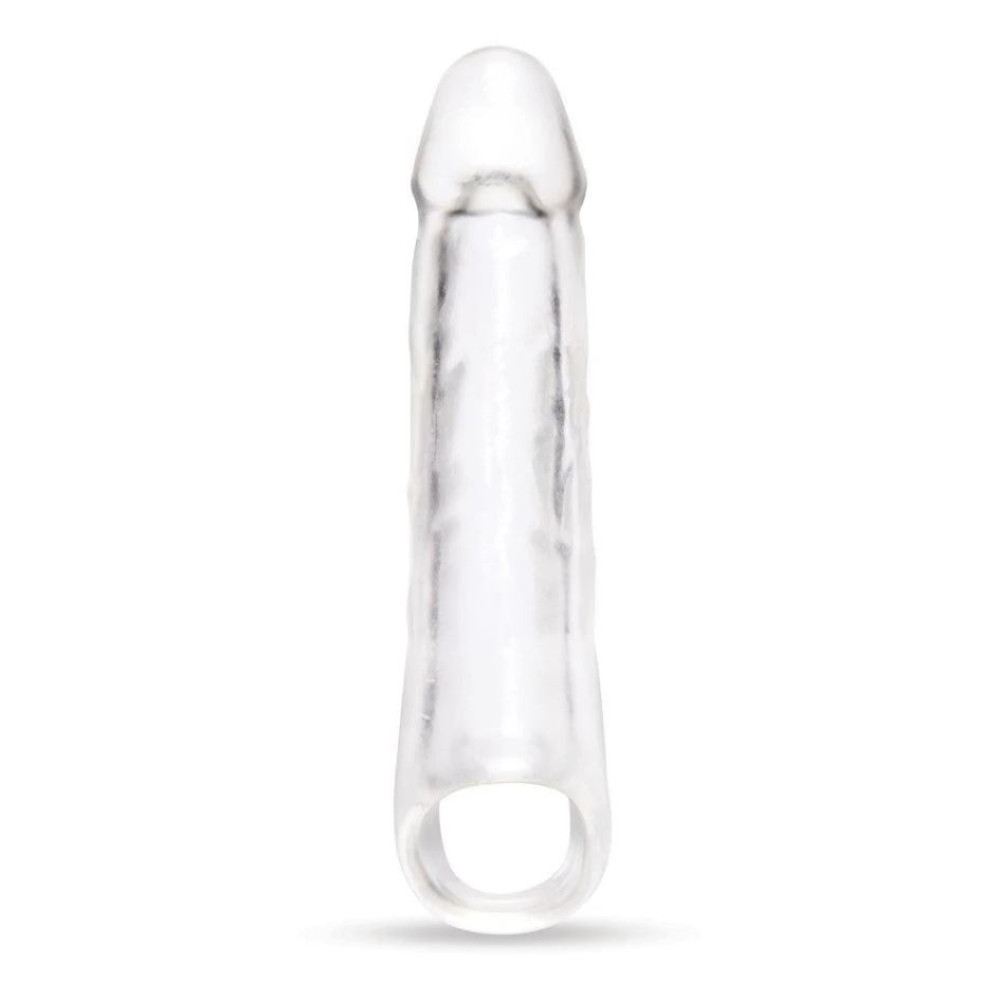 Насадка-удлинитель пениса +7.6 см, Size Up 3 с петлей для мошонки, прозрачная, 22.8 х 5.6 см фото №5 — секс игрушки: Украина, NO TABOO