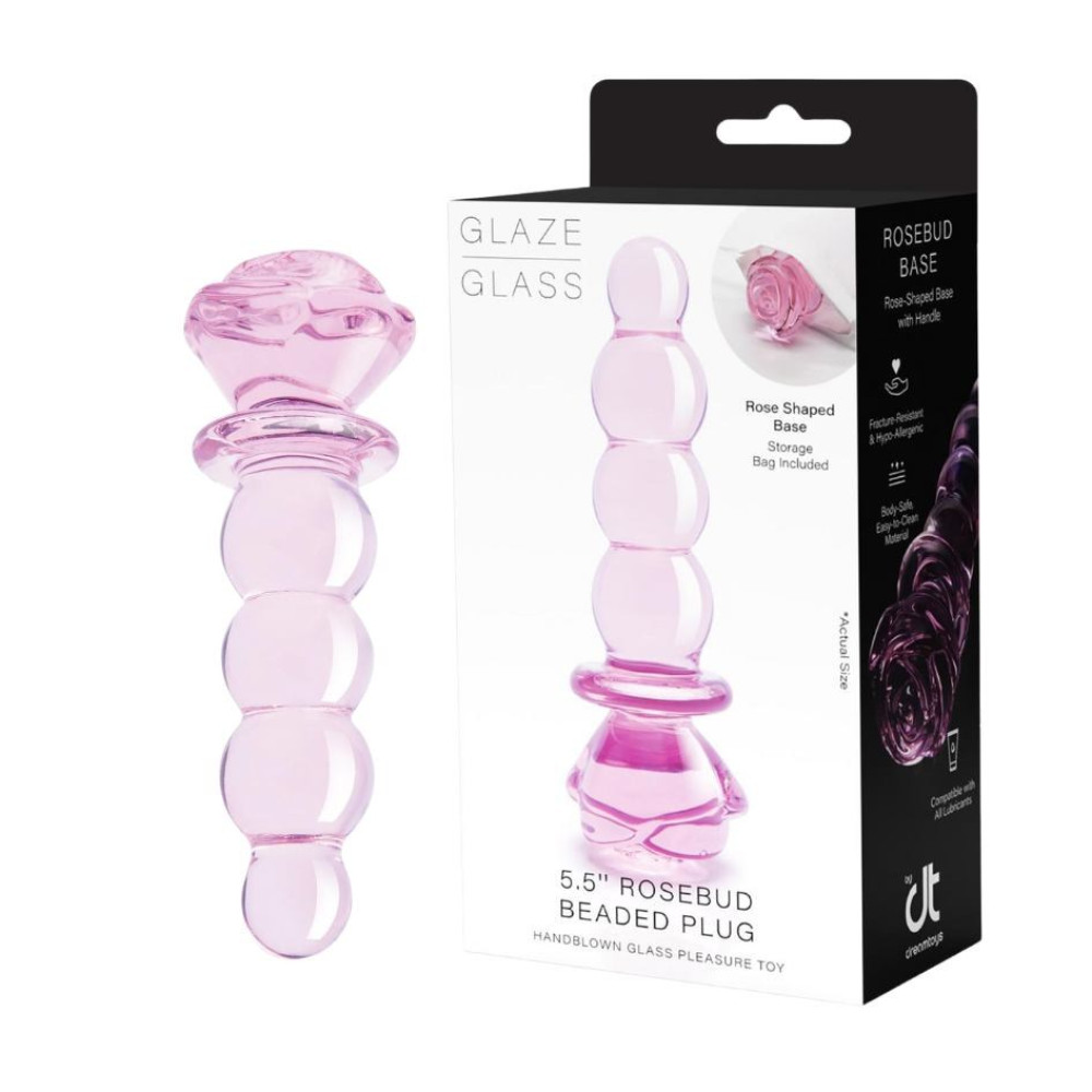 Стеклянная анальная пробка Dreamtoys Glaze Glass Rosebud Beaded Plug розовая, 14 х 3 см фото №0 — секс игрушки: Украина, NO TABOO