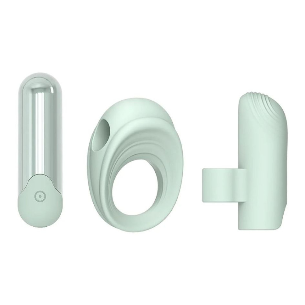Набор Dreamtoys Glam 3-in-1 Play Kit: вибропуля, эрекционное кольцо и насадка на палец, мятный фото №5 — секс игрушки: Украина, NO TABOO