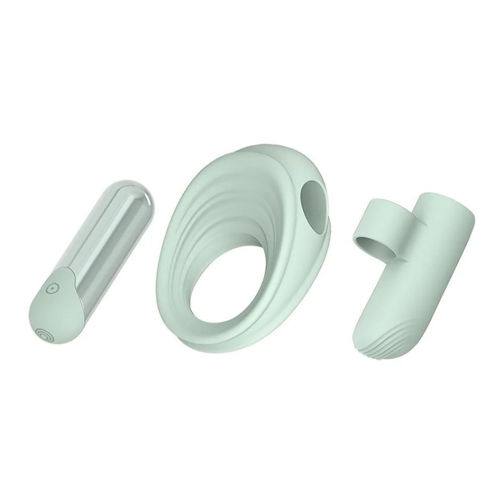 Набор Dreamtoys Glam 3-in-1 Play Kit: вибропуля, эрекционное кольцо и насадка на палец, мятный фото №2 — секс игрушки: Украина, NO TABOO