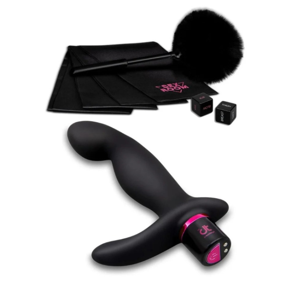 Набор с массажером простаты Sex Room Prostate Play Kit 5 предметов и мешочек для хранения, черного цвета, 15 х 3 см фото №2 — секс игрушки: Украина, NO TABOO