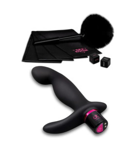 Набір з масажером простати Sex Room Prostate Play Kit 5 предметів і мішечок для зберігання, чорного кольору, 15 х 3 см - No Taboo