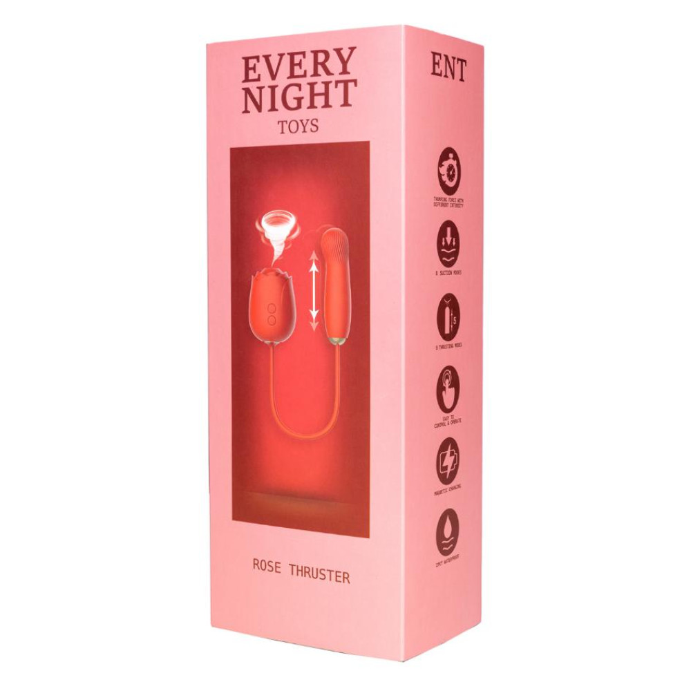 Вакуумный стимулятор клитора в форме розы Every Night Toys с вибратором с фрикциями, красный фото №2 — секс игрушки: Украина, NO TABOO