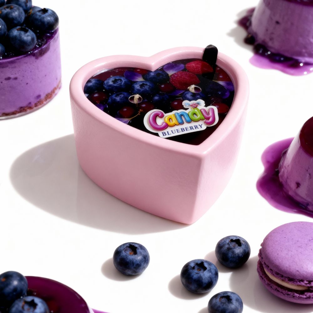 Массажная свеча с ароматом черники, 70 мл, Candy Blueberry в форме сердца, фото №2 — секс шоп Украина, NO TABOO