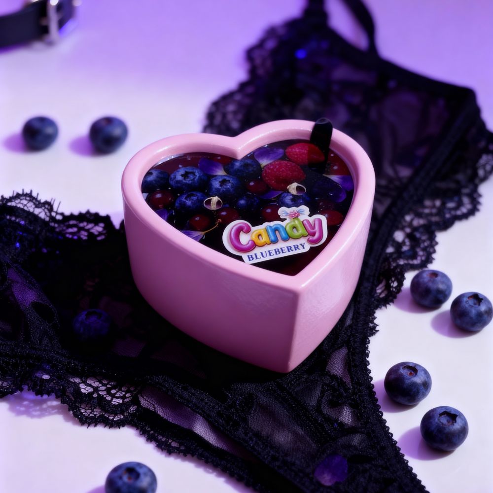 Массажная свеча с ароматом черники, 70 мл, Candy Blueberry в форме сердца, фото №6 — секс шоп Украина, NO TABOO