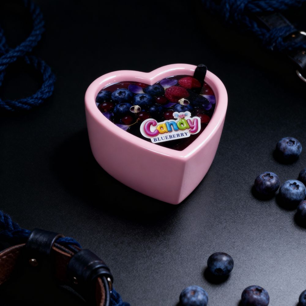 Массажная свеча с ароматом черники, 70 мл, Candy Blueberry в форме сердца, фото №7 — секс шоп Украина, NO TABOO