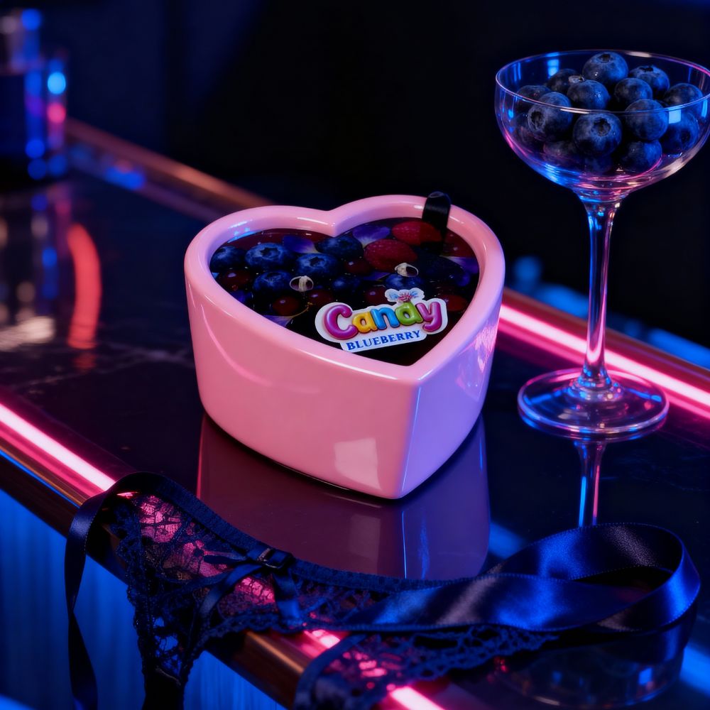 Массажная свеча с ароматом черники, 70 мл, Candy Blueberry в форме сердца, фото №8 — секс шоп Украина, NO TABOO
