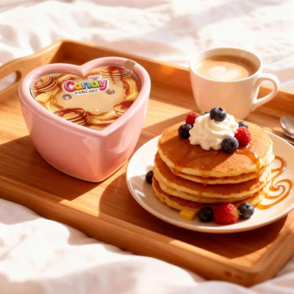 Массажная свеча с ароматом панкейка, 70 мл, Candy Pancake в форме сердца, фото №3 — секс шоп Украина, NO TABOO