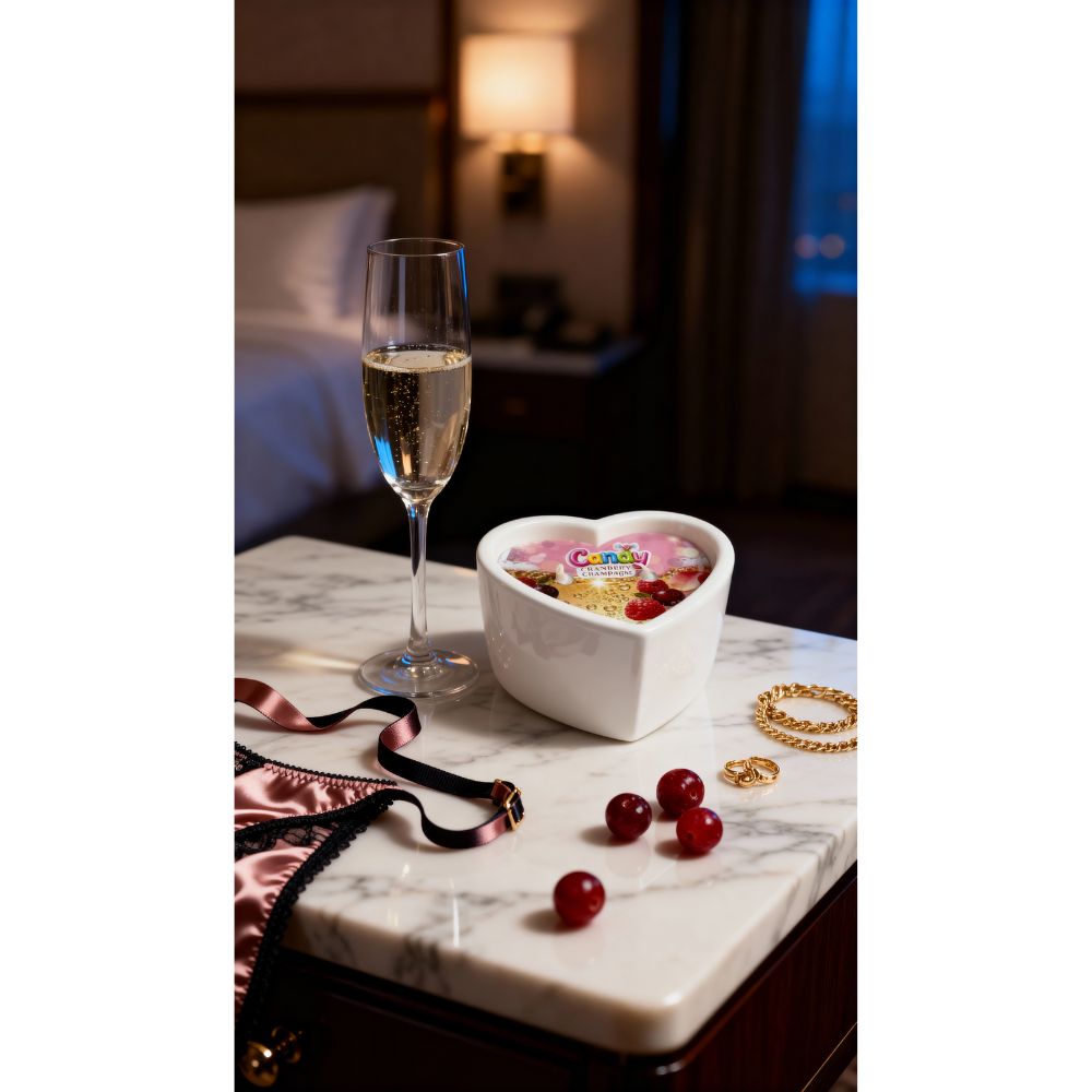 Массажная свеча с ароматом шампанского с клюквой, 70 мл, Candy Cranberry Champagne в форме сердца, фото №12 — секс шоп Украина, NO TABOO