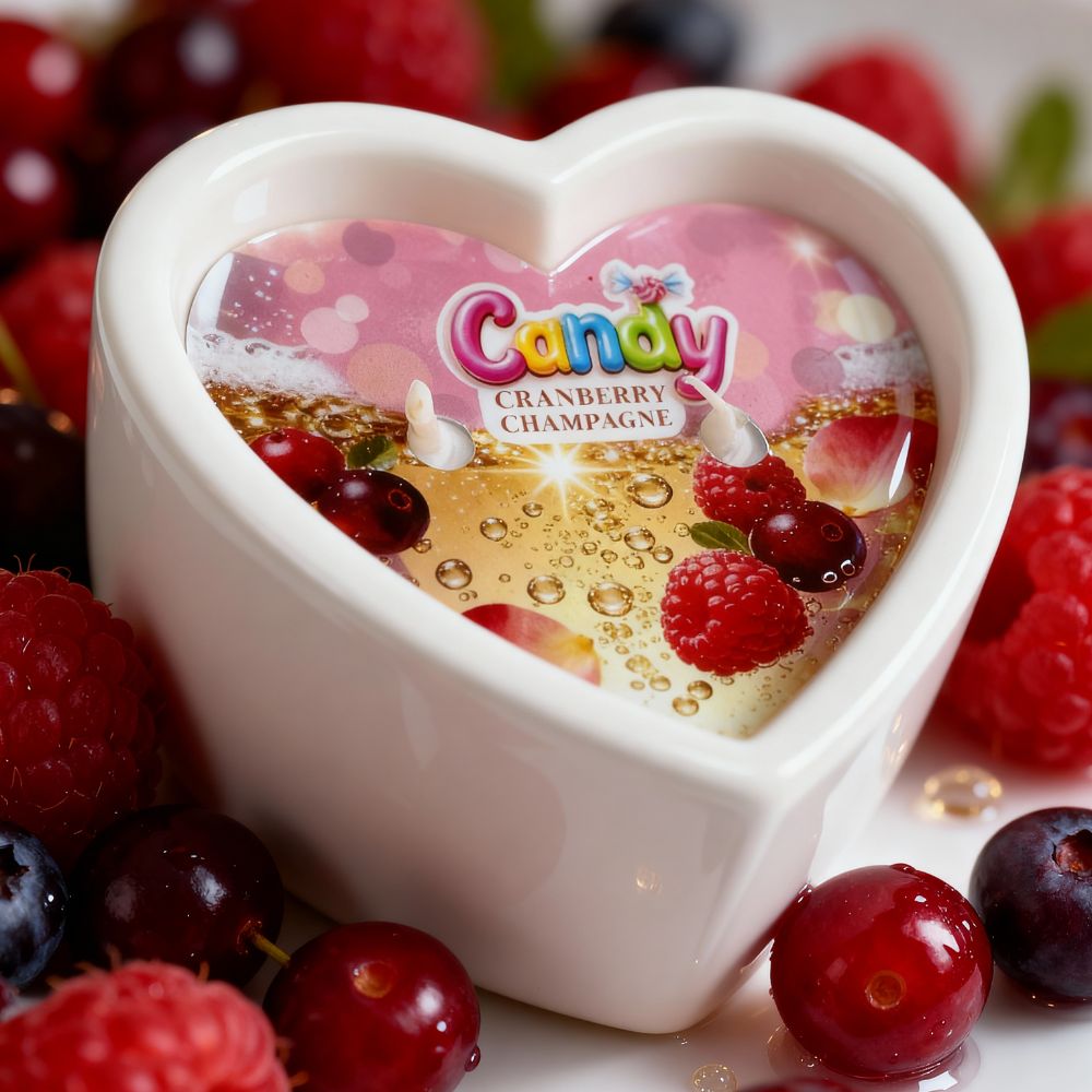 Массажная свеча с ароматом шампанского с клюквой, 70 мл, Candy Cranberry Champagne в форме сердца, фото №6 — секс шоп Украина, NO TABOO