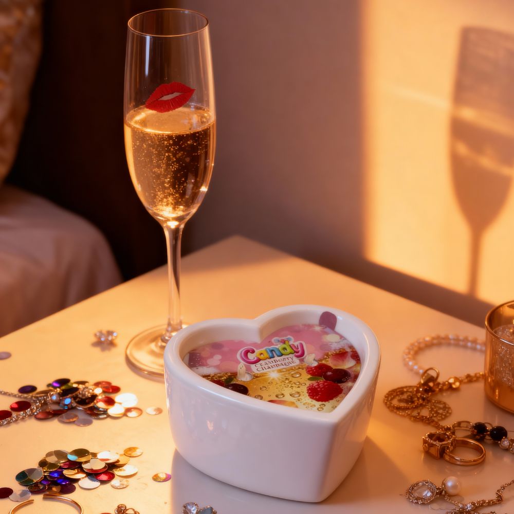 Массажная свеча с ароматом шампанского с клюквой, 70 мл, Candy Cranberry Champagne в форме сердца, фото №8 — секс шоп Украина, NO TABOO