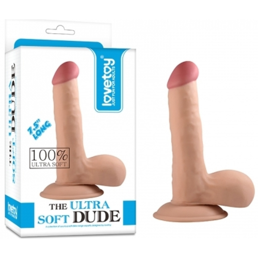 Фаллоимитатор реалистичный с присоской и мошонкой Lovetoy The Ultra Soft Dude, бежевый, 19.5 х 4 см фото №0 — секс игрушки: Украина, NO TABOO