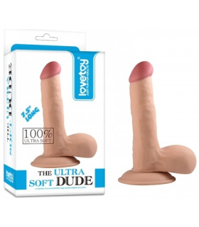 Фаллоимитатор реалистичный с присоской и мошонкой Lovetoy The Ultra Soft Dude, бежевый, 19.5 х 4 см - No Taboo