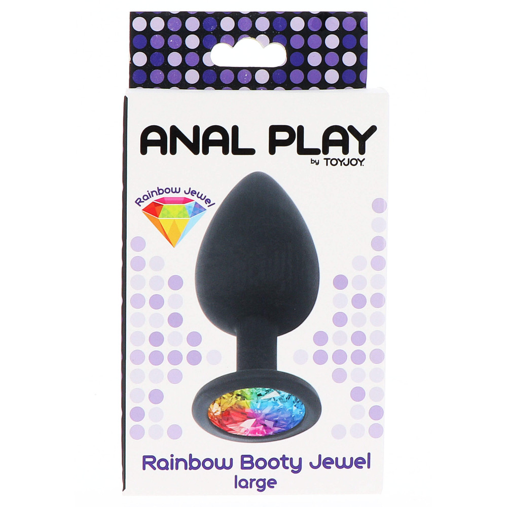 Анальная пробка ToyJoy, L, Rainbow Booty Jewel с камнем, черная, 9 × 4,5 см фото №0 — секс игрушки: Украина, NO TABOO