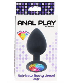Анальная пробка ToyJoy, L, Rainbow Booty Jewel с камнем, черная, 9 × 4,5 см - No Taboo