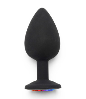 Анальная пробка ToyJoy, L, Rainbow Booty Jewel с камнем, черная, 9 × 4,5 см - No Taboo