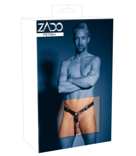 Кожаные мужские стринки ZADO с металической анальной пробкой, черные, S/M - No Taboo
