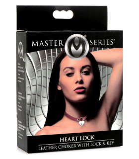 Ошейник с замком в виде сердечка Master Series, красный, 46 см - No Taboo