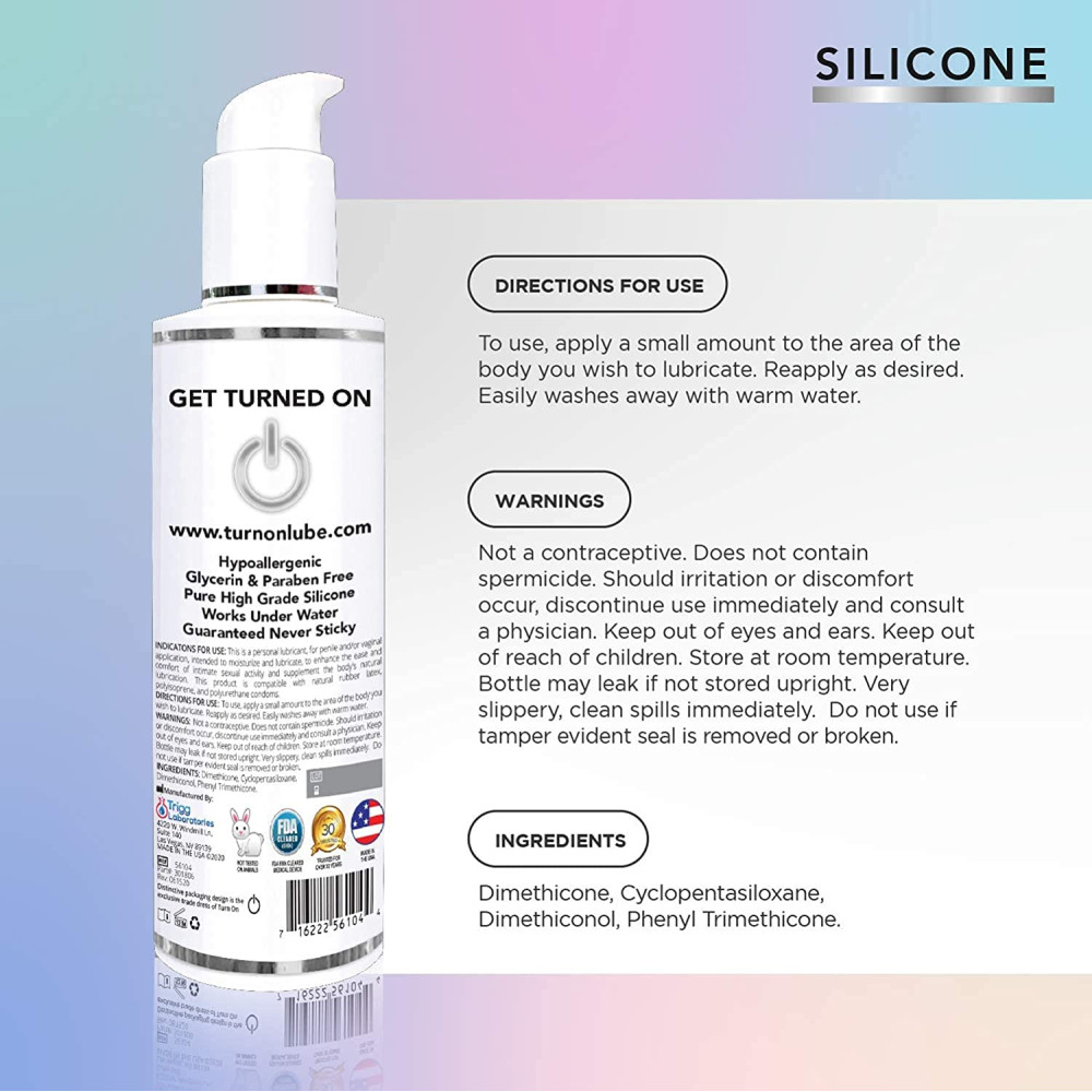 Лубрикант на силиконовой основе Turn on Silicone Lube, 178 мл, фото №5 — секс шоп Украина, NO TABOO