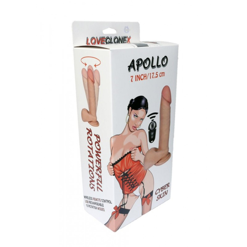 Вибратор реалистичный с ротацией Apollo, с пультом дистанционного управления, бежевый, 20 х 3.5 см (53866)