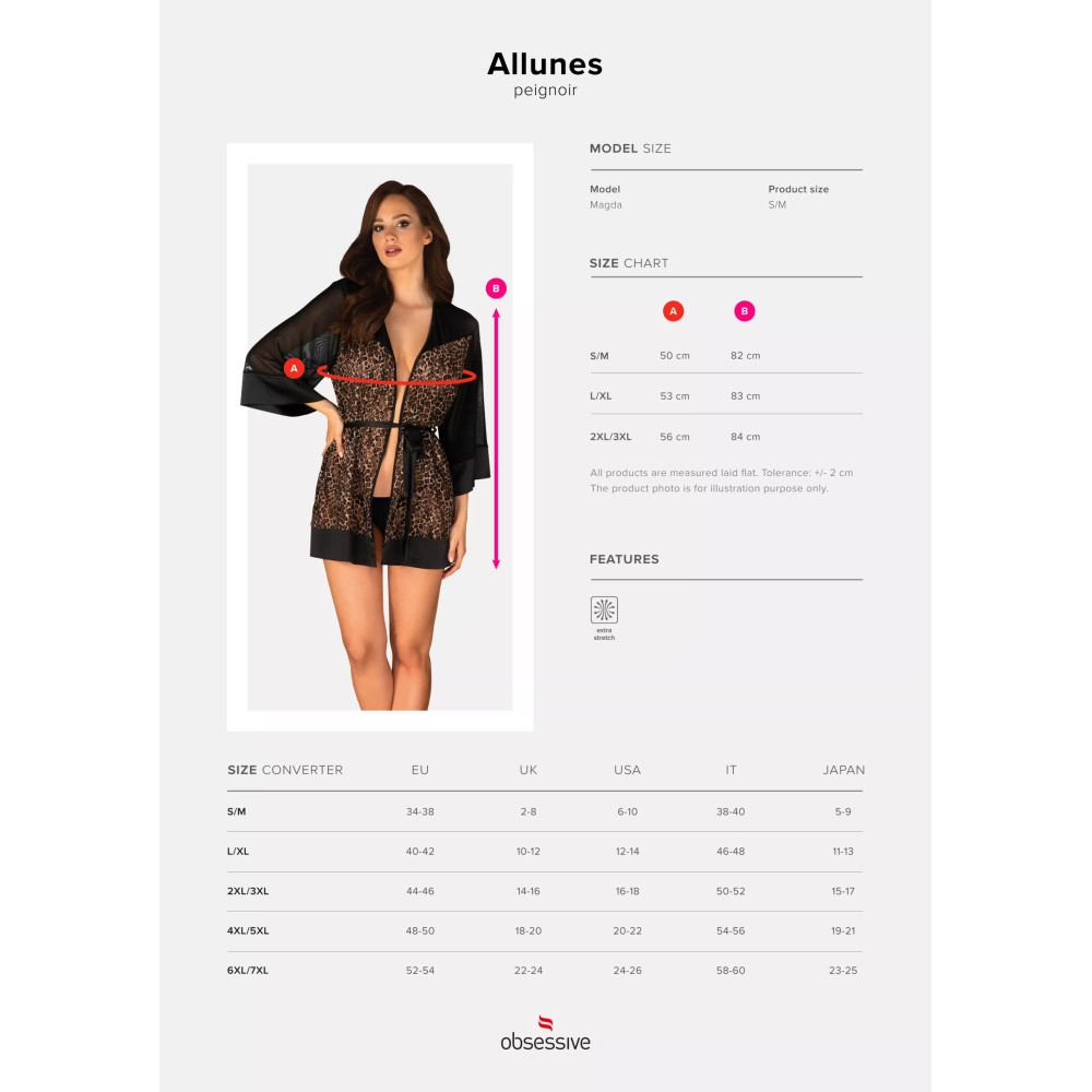 Эротический пеньюар Obsessive Allunes L/XL, с леопардовой расцветкой, фото №7 — секс шоп Украина, NO TABOO
