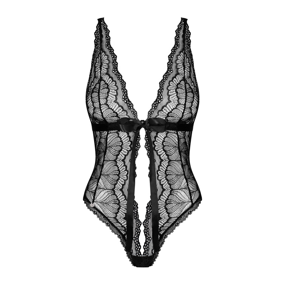 Сексуальное боди Obsessive Isabellia L/XL, с глубоким декольте, черное, фото №3 — секс шоп Украина, NO TABOO
