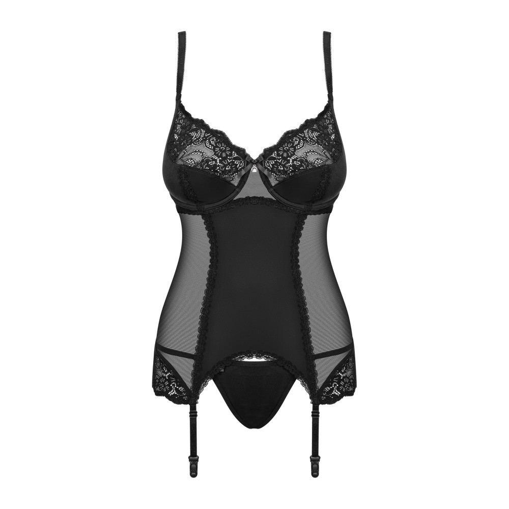 Эротичный корсет Obsessive Amallie L/XL, со стрингами, черный, фото №3 — секс шоп Украина, NO TABOO