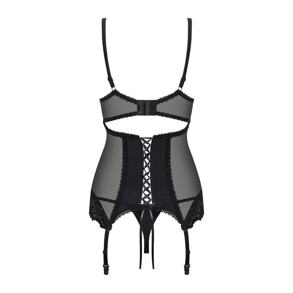 Эротичный корсет Obsessive Amallie L/XL, со стрингами, черный, фото №4 — секс шоп Украина, NO TABOO