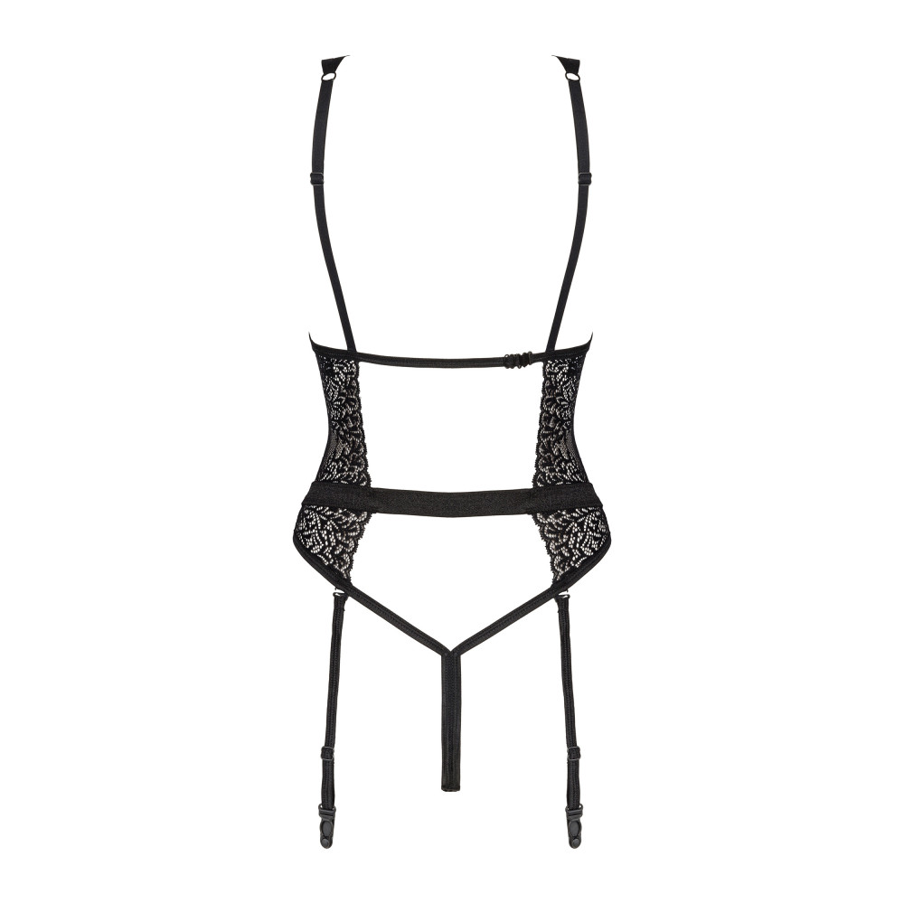 Сексуальное боди кружевное Obsessive Yaskana M/L, с подвязками для чулок, черное, фото №4 — секс шоп Украина, NO TABOO