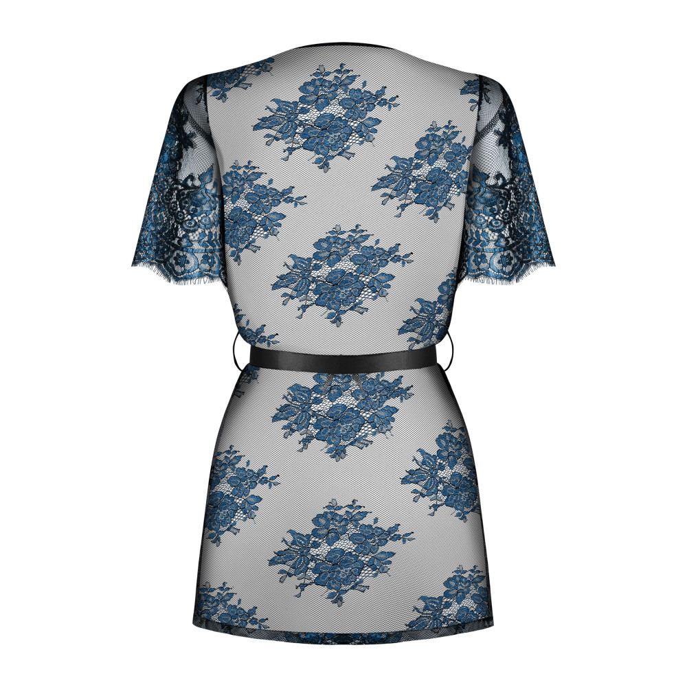 Эротичный пеньюар Obsessive Yassmyne L/XL, с узорами, черно-синий, фото №4 — секс шоп Украина, NO TABOO