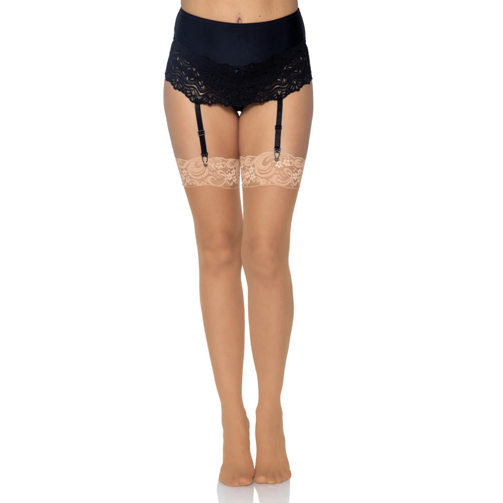  Чулки с кружевом One Size Alix Sheer Thigh High Stockings от Leg Avenue, бежевые, фото №3 — секс шоп Украина, NO TABOO