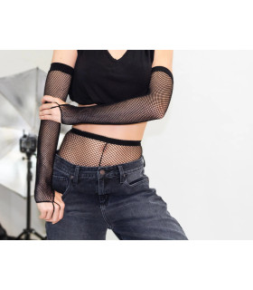 Перчатки в сеточку One Size Fishnet Arm Warmer Gloves от Leg Avenue, черные - No Taboo