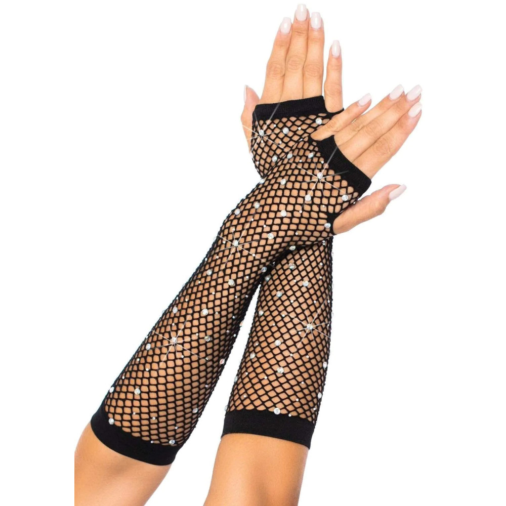 Перчатки в сетку со стразами One SIze Fishnet Arm Warmers Gloves от Leg Avenue Rhinestone, черные, фото №0 — секс шоп Украина, NO TABOO