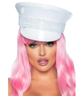 Военная шляпа со стразами One Size Rhinestone Trimmed Military Hat от Leg Avenue, белая - No Taboo