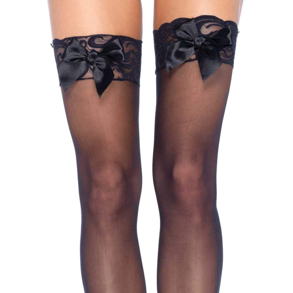 Чулки с кружевной коронкой One Size Bunny Sheer Thigh High от Leg Avenue, черные, фото №2 — секс шоп Украина, NO TABOO