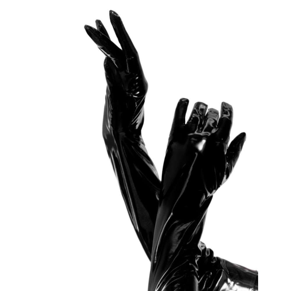 Перчатки сексуальные Leg Avenue, M, Stretchy Vinyl Opera Length Gloves виниловые, черные, фото №2 — секс шоп Украина, NO TABOO