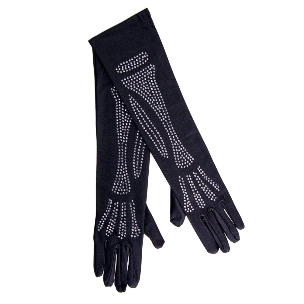 Перчатки со стразами Skeleton Bone Elbow Length Gloves от Rhinestone Leg Avenue, черные, фото №2 — секс шоп Украина, NO TABOO
