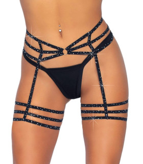 Пояс для панчіх One Size Spice It Up Garter Belt від Rhinestone Leg Avenue, зі стразами, чорний - No Taboo