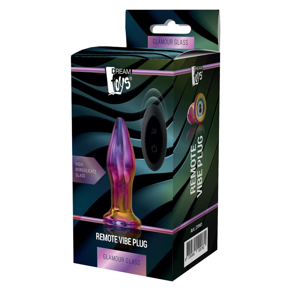 Анальная пробка с вибрацией Glamour Glass Dream Toys, стеклянная, разноцветная, 11 х 3.8 см фото №2 — секс игрушки: Украина, NO TABOO