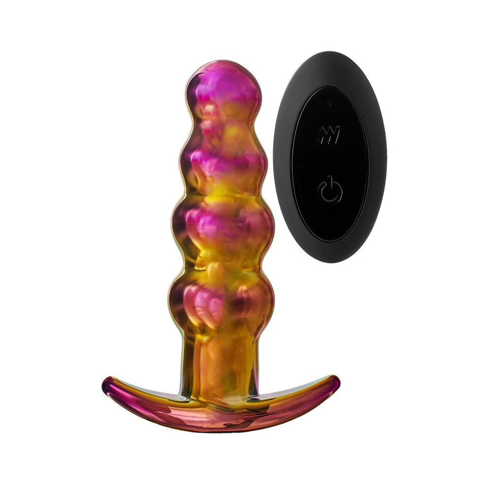 Анальная пробка с вибрацией Glamour Glass от Dream Toys, стеклянная, разноцветная, 14 х 3.5 см фото №0 — секс игрушки: Украина, NO TABOO