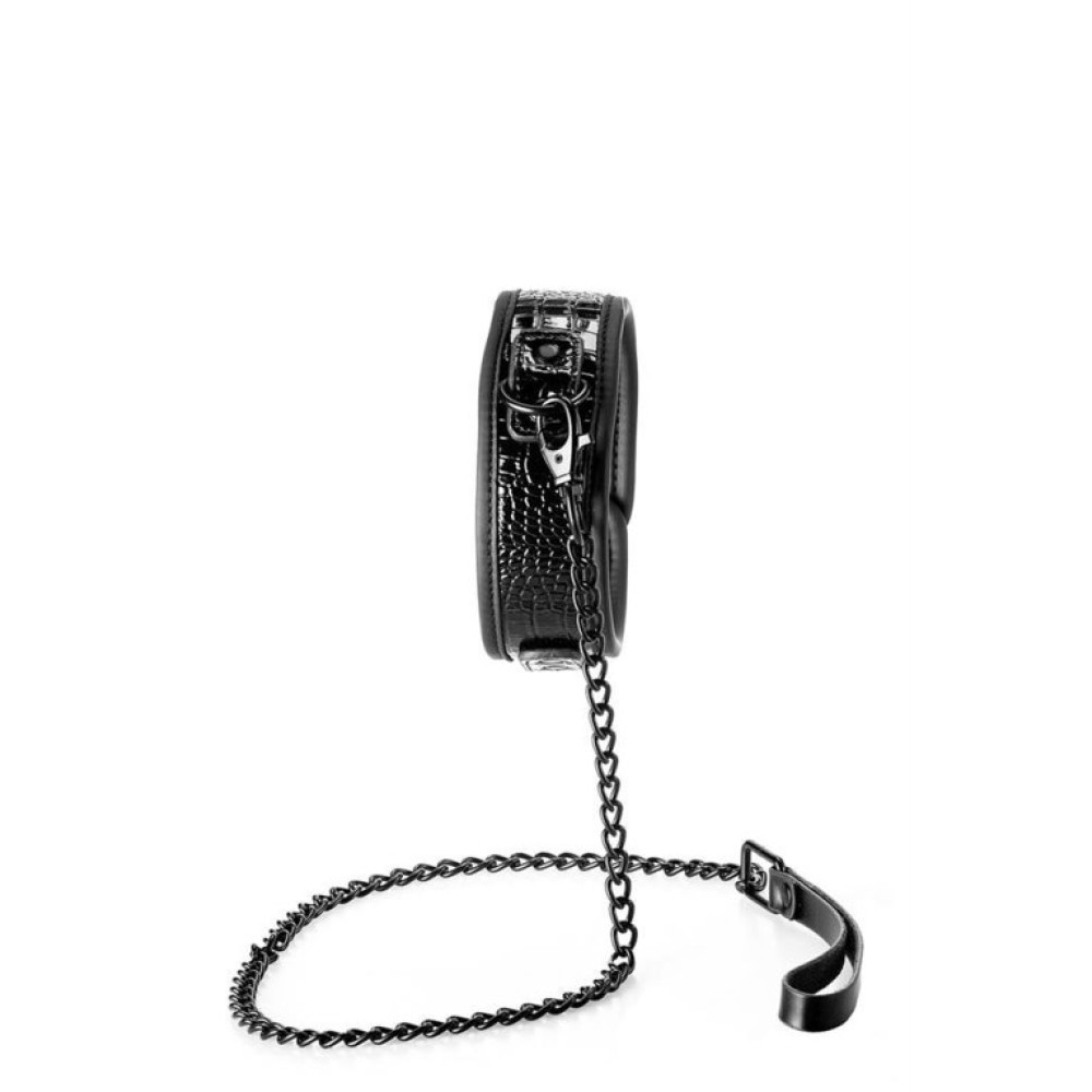 Ошейник с поводком Blaze Croco от Dream Toys, черного цвета, фото №0 — секс шоп Украина, NO TABOO