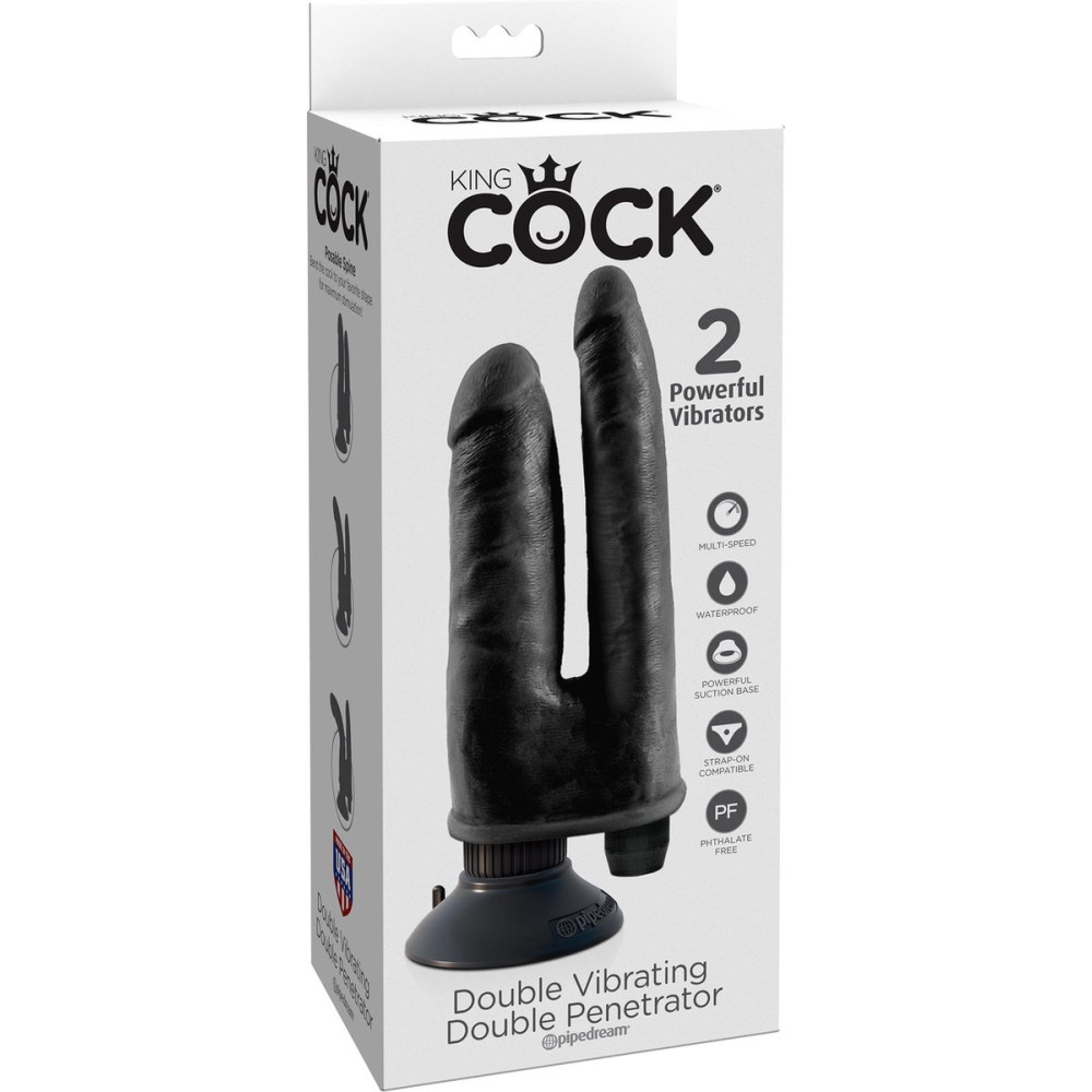 Вибратор двойной реалистичный King Cock, на присоске, черный фото №0 — секс игрушки: Украина, NO TABOO