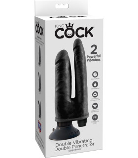 Вибратор двойной реалистичный King Cock, на присоске, черный - No Taboo
