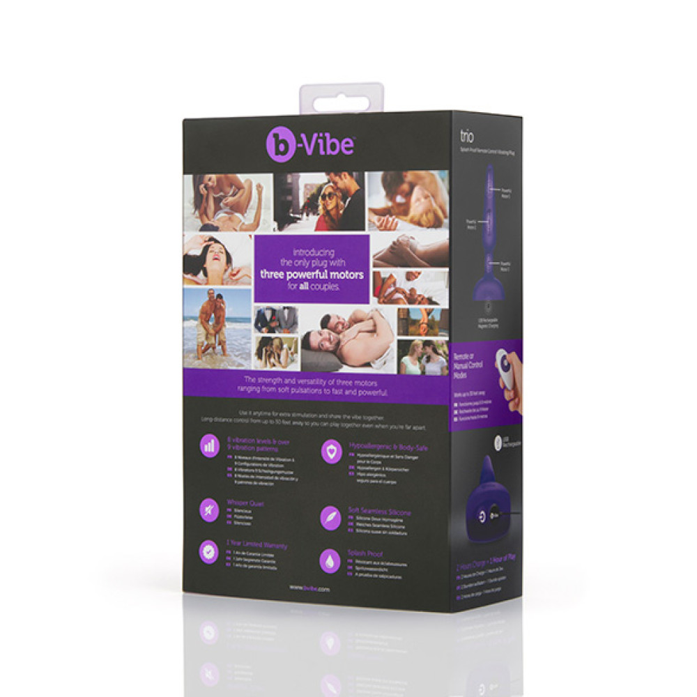 Анальная пробка с вибрацией B-Vibe Trio, с пультом дистанционного управления, фиолетовая, 13.5 х 3 см фото №11 — секс игрушки: Украина, NO TABOO
