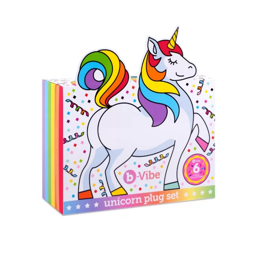 Анальный хвостик единорога b-Vibe — Unicorn Plug Set, с вибрацией, разноцветный, 11.5 х 3.8 см фото №2 — секс игрушки: Украина, NO TABOO