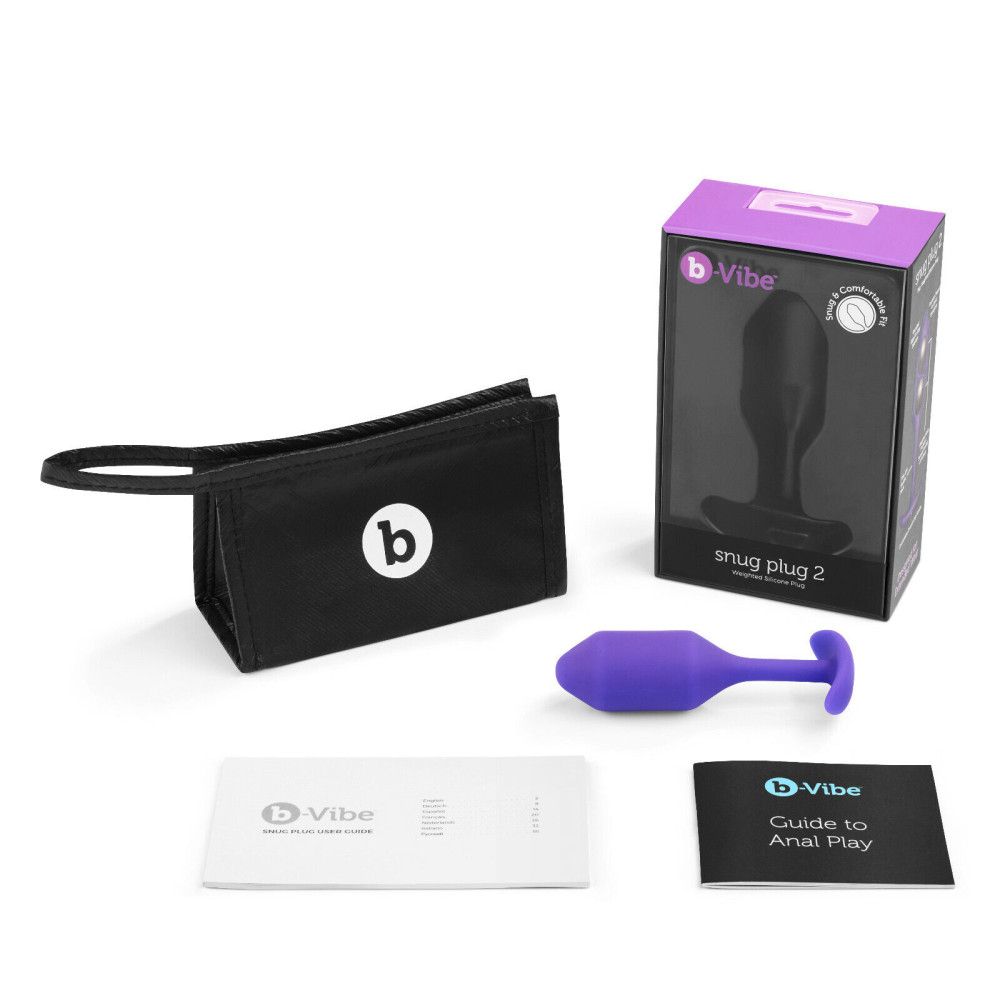Анальная пробка с утяжелением B-Vibe Snug Plug 2, фиолетовая, 10.5 х 3 см фото №5 — секс игрушки: Украина, NO TABOO