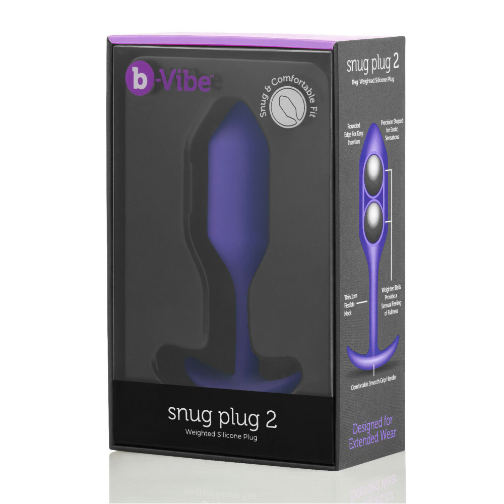 Анальная пробка с утяжелением B-Vibe Snug Plug 2, фиолетовая, 10.5 х 3 см фото №2 — секс игрушки: Украина, NO TABOO