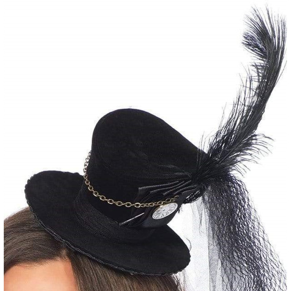 Мини-цилиндр женский Steampunk Velvet Mini Top Hat от Leg Avenue, черный, фото №2 — секс шоп Украина, NO TABOO
