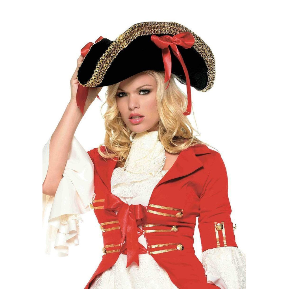 Пиратская шляпа с лентой и золотой отделкой Pirate Hat with Gold Trim от Leg Avenue, черная, фото №0 — секс шоп Украина, NO TABOO
