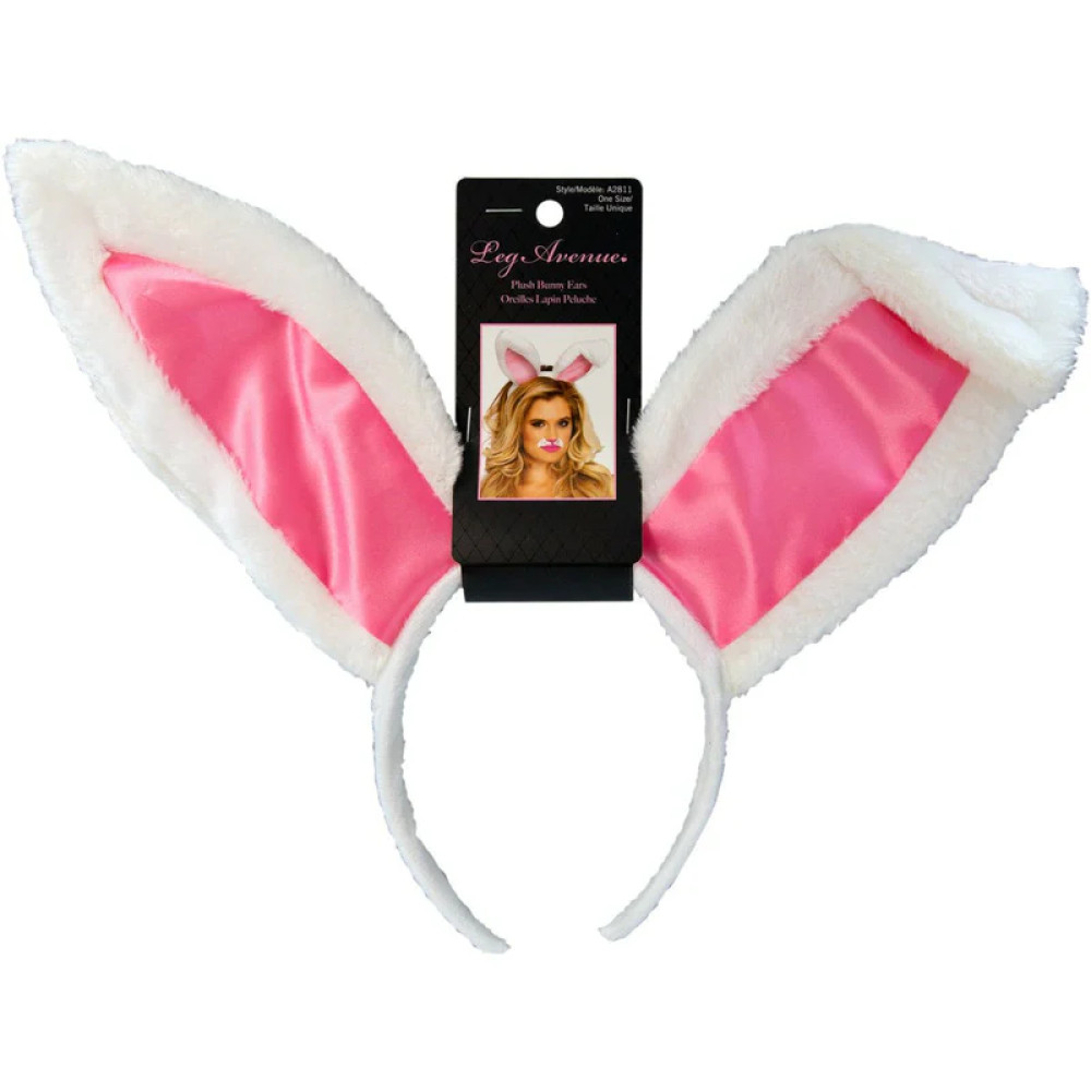Ушки кролика One Size Plush Bunny Rabbit Ears Headband от Leg Avenue, розово-белые, фото №2 — секс шоп Украина, NO TABOO